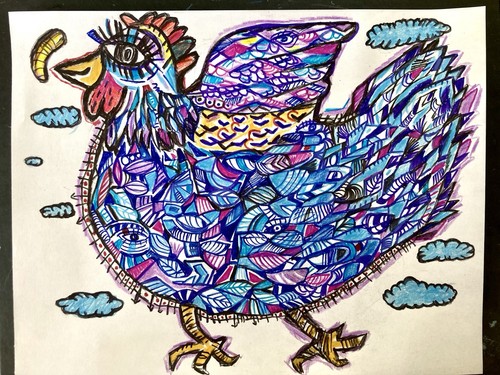 Peinture coq poule poulet - peinture,