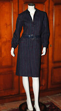 Robe, vintage, femme, bleu marine à rayures, laine,38/40, doublée, qualité. TBE.