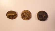 Lot de 3 Anciens Boutons de Chasse Vénerie Cuivre Embouti 1900 Chien Sanglier