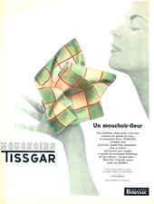 publicité Advertising  1022  1954   Tissgar   mouchoir- fleur   tissu Boussac