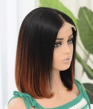 Perruque Naturelle Femme Brune Mèche Châtain Wig Courte Dentelle 25cm +Cadeau