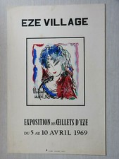 Affiche MICHEL MARIE POULAIN Exposition des oeillets Peintures EZE VILLAGE 1969