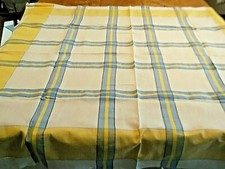 Nappe Vintage lin  a liteaux  bleus et jaunes  ( 101 x 102 cms )