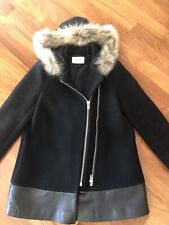 Manteau Sandro Capuche Noir Laine Taille 36 TBE
