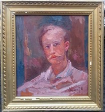 Tableau Encadré Huile Sur Panneau Portrait Homme Style Impressionniste Signé