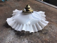 Ancienne Lampe Suspension En Opaline Plissée Verre Début XX Vintage