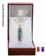 Pendentif amulette porte bonheur TIKI Sagesse Plaqué Or Bleu option chaine boite