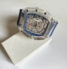 Montre pour Homme et Jeune Homme, étanche, Quartz, Bleu, Cadre transparent