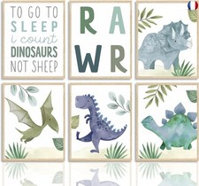 Dazzlewall Affiche Art Mural Aquarelle Dinosaure en Toile, Tableau Décoration 