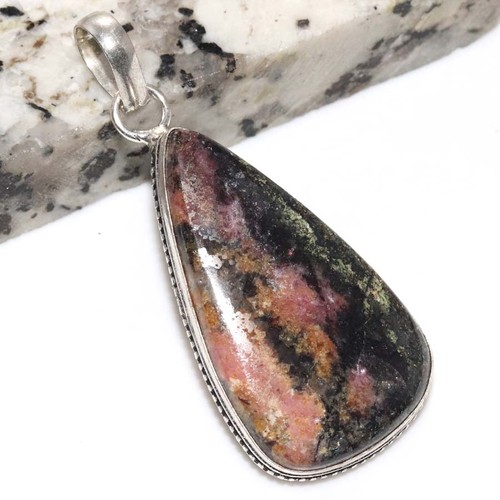 Pendentif argenté rhodonite - pendentif,