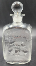 Carafe ancienne en Cristal, gravée d'une Scène de Chasse animée tournante