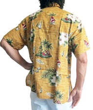 Bruyant Chemise Hawaïenne, Jaune Foncé Avec Bateau, Hibiscus, XL, 137cm Fête De