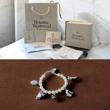 Vivienne Westwood Pearl Charm Bracelet Silver Tone – Iconic Orb & Shoe Charms –