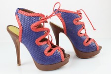 COSMOPARIS Escarpins Ouverts Tout Cuir Bleu et Corail T 36 Très Bon état