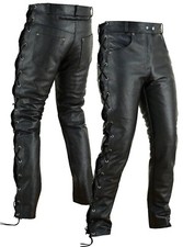 Pantalon Moto Cuir Lacets Biker Chopper Rocher Loisirs Jeans Protecteurs S-4XL
