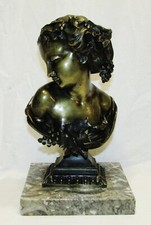 STATUE BUSTE FEMME AUX RAISINS BRONZE PATINE ANCIEN SCULPTURE STYLE ODIOT