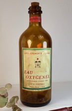 Flacon ancien GIFRER Eau Oxygénée customisé avec étiquette "Geo Gignoux"