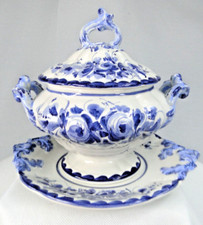 MAGNIFIQUE PETIT BOUILLON FAIENCE ITALIE NOVE BASSANO MAIOLICA MAJOLICA 3 PCES