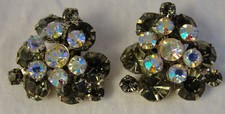 Vintage Aurora Borealis Rhinestone Clip Earrings  