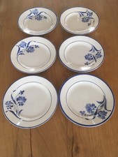 6 Assiettes Anciennes GIEN 1940's Décors Floral Fleurs Bleu Antique French Plate
