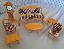 7 MEUBLES SALON EN BOIS VINTAGE POUR MAISON DE POUPEE