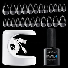 Capsule - Pose Américaine Ongles Court Amande Colle Faux Ongles d'Extension G...