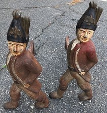 HESSIAN SOLDIERS PAIR ANTIQUE CAST IRON FIREPLACE ANDIRONS