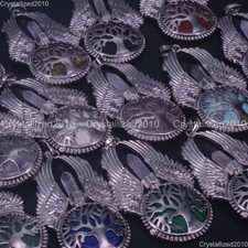 Pierres précieuses naturelles arbre de vie hexagonal aile d'ange pendentif...