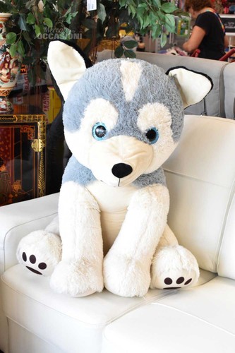 Peluche chien husky - peluche, gris