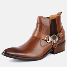 Hommes Ancien Cuir Véritable Bottines,Western Cowboy Botte