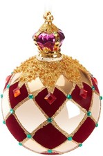 XXL Boule de Noël en Verre Losanges 10 cm Velours Rouge Couronne Décorations