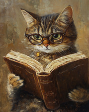 Affiche de lecture de chat érudit - art mural de livre classique -...