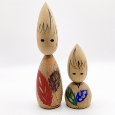 Poupée ancienne Kokeshi lot de 2 artisans traditionnels signés Shigeru...
