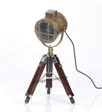 LAMPE TRÉPIED EN BOIS MARRON CLAIR SPOT LAMPE DE TABLE NAUTIQUE MARINE DÉCORA...