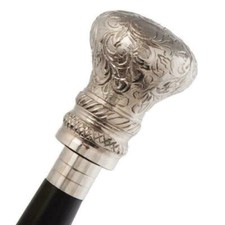 Vintage Brillant Laiton Canne Crâne Forme Poignée Entièrement Fait Main Marche