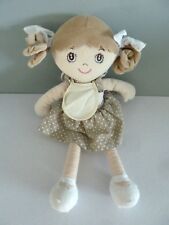 J9- DOUDOU PELUCHE BUKOWSKI DESIGN POUPEE CHIFFON MARRON BLANC BEIGE 30cms  TTBE