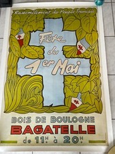 affiche RPF fête du 1er mai Bagatelle Bois de Boulogne - rare originale entoilée