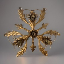 💡 Grand Plafonnier Florentin XIXE Doré À La Feuille Hollywood Regency