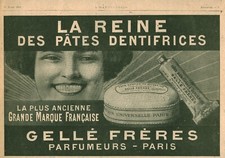 Publicité ancienne dentifrices Gellé Frères 1916 issue de magazine
