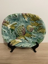 Plat à asperges artichauts barbotine française circa 1890 Majolica