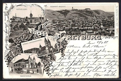 Lithographie freyburg vue - freyburg,,
