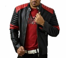 Blouson motard rouge et noir