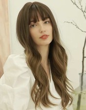 Perruque Synthétique Brun Châtain Cheveux Long Bouclée Ondulée +4 BONNET OFFERT