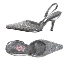 Drap escarpins toile strass gris semelles cuir P 36 "Neuf"