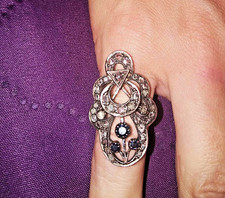 Bague Marquise en Or 7 carats (290/1000) diamants + saphirs