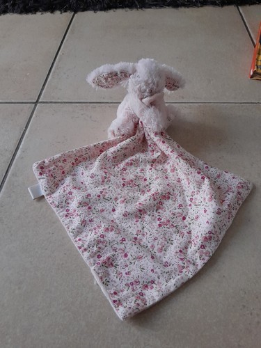 Doudou plat lapin rose - rose, fleurs