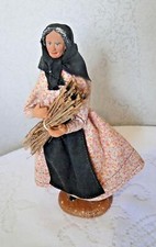 Doll Handmade Santon ancien Provence habillé femme fichu noir A GUIGON 25 cm