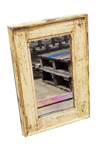 Miroir blanc bois vieux - blanc, teck