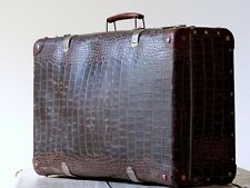 Vintage Suitcase Antique Imitation Leather Cardboard Travel Decor Crocodile 