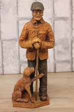 Santon Bois Homme Chien Fait Main Sculpté Style Rustique Campagne